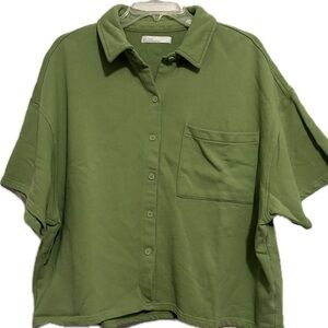 Olive Green Short Sleeve Sweatshirt,Button-Up. Oak+Fort